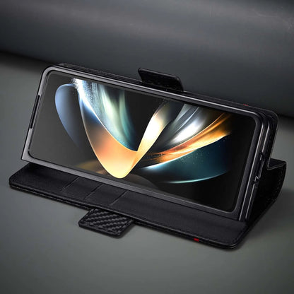 ZFold 7 Carbon Fiber Texture Phone Case for Samsung Galaxy Z Fold 7 6 5 4 3 W23 W22 5G Buckle Pu Leather Card Slot Holder Wallet