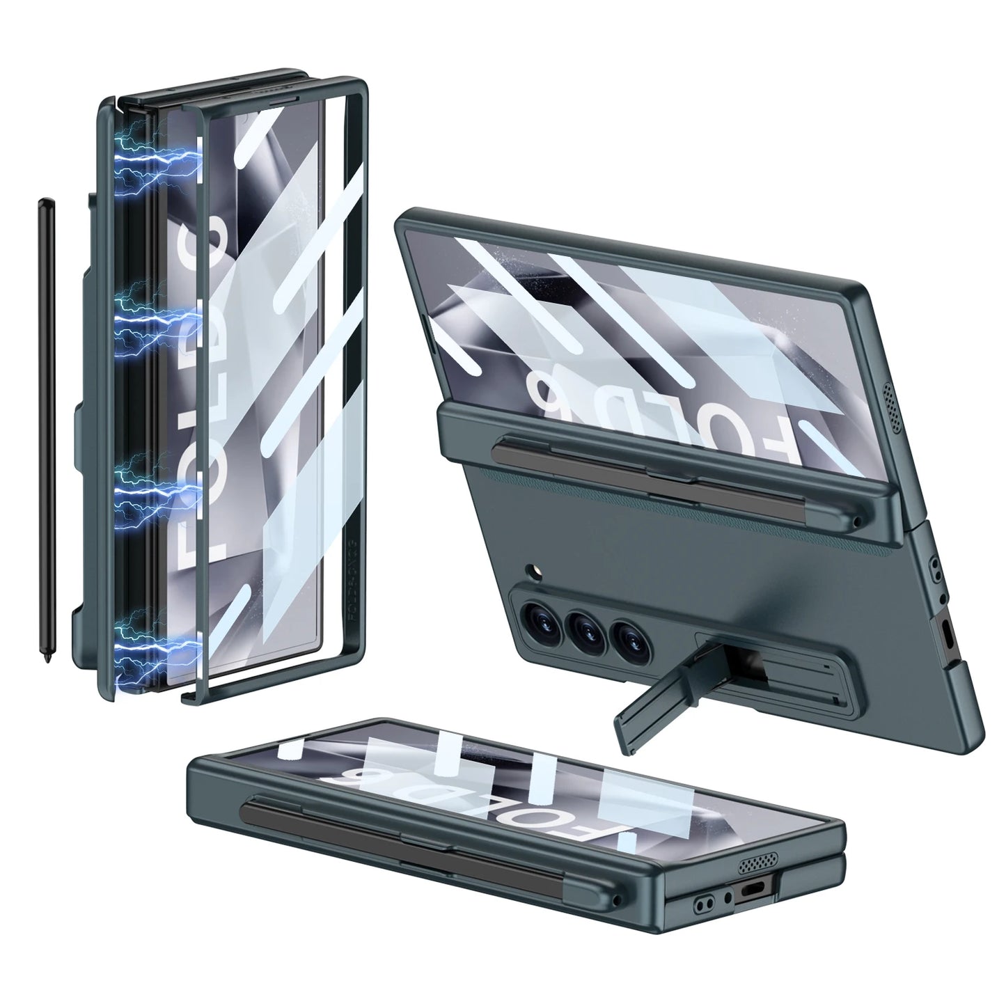 Hinge Protection Magnetic Pen Slot Cover For Samsung Galaxy Z Fold 6 5 4 3 5G Case Luxury Stand Hard PC Cover for Fold5 Fold6