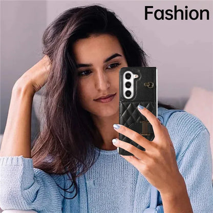 Crossbody Lanyard Leather Wallet Card Phone Case for Samsung Galaxy Z Fold 7 6 5 4 3 Fold6 Fold5 Fold4 Fold3 Wrist Rope Cover