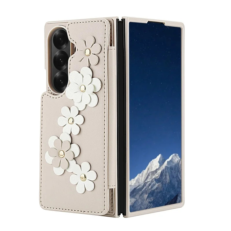 Long Lanyard Leather Wallet Card Slot Phone Case for Samsung Galaxy Z Fold 7 6 5 4 Wrist Strap Flip Purse Holder Cover Back Bag