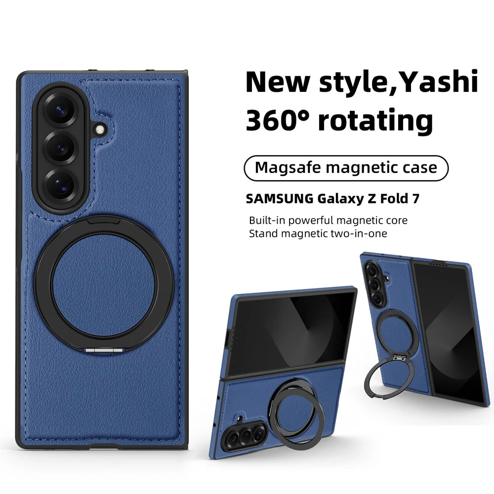 Ring Stand Magsafe Leather Case For Samsung Galaxy Z Fold 7 6 5 4 3 Z Fold7 Phone Case Magnetic Phone Cover Wireless Charging