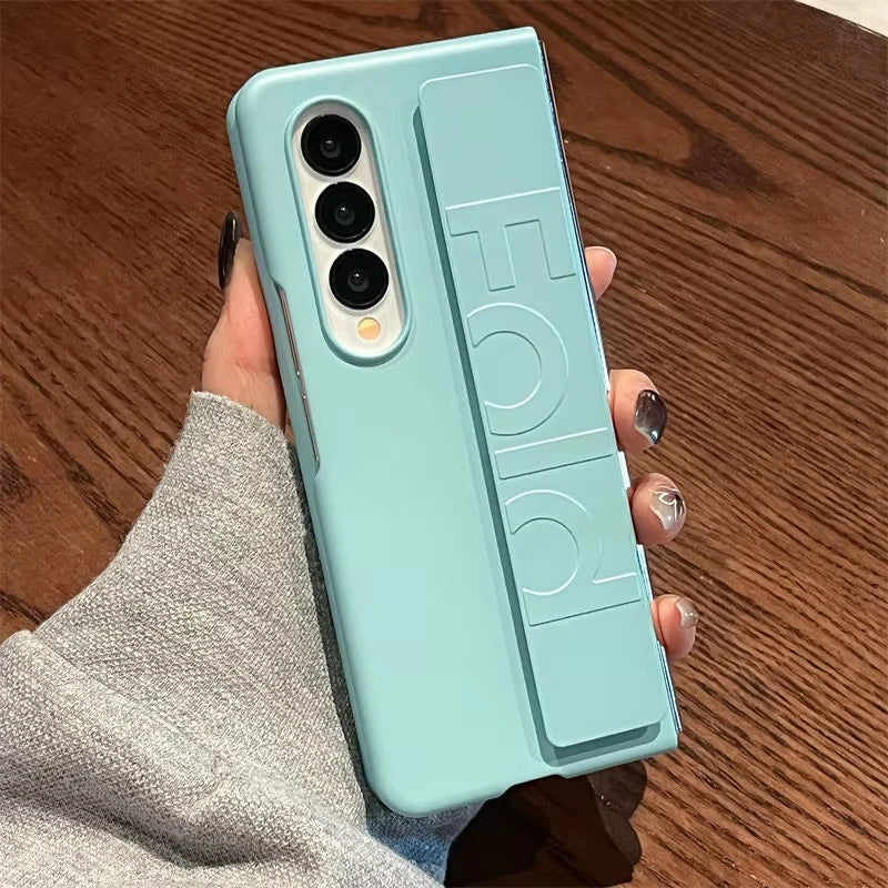 Luxury Wrist Strap Holder Phone Case For Samsung Z Fold 7 Cases Ultra Thin Matte PC Silicone Cover For Samsung Z Fold 6 5 4 3