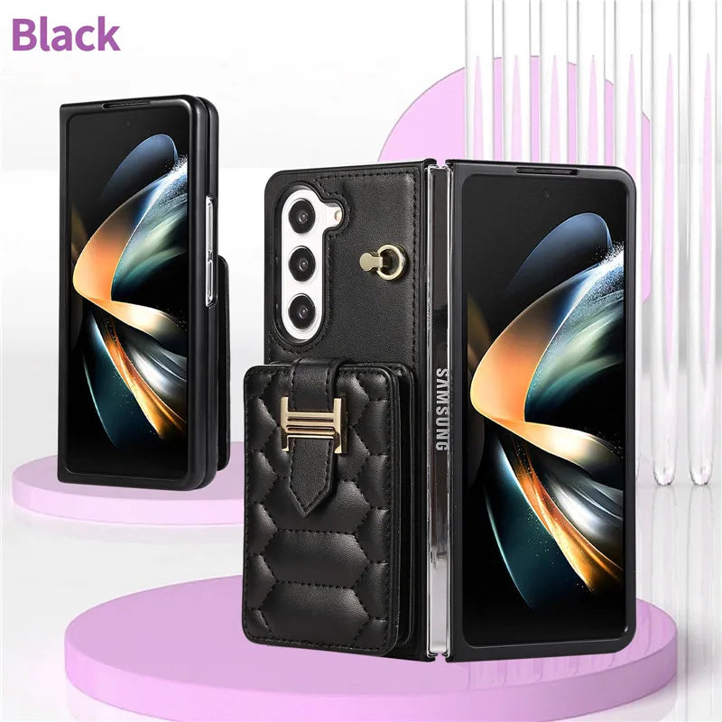 Crossbody Lanyard Leather Phone Case for Samsung Galaxy Z Fold 6 5 4 3 Fold6 Fold5 Fold4 Fold3 Wrist Rope Wallet Card Cover Etui