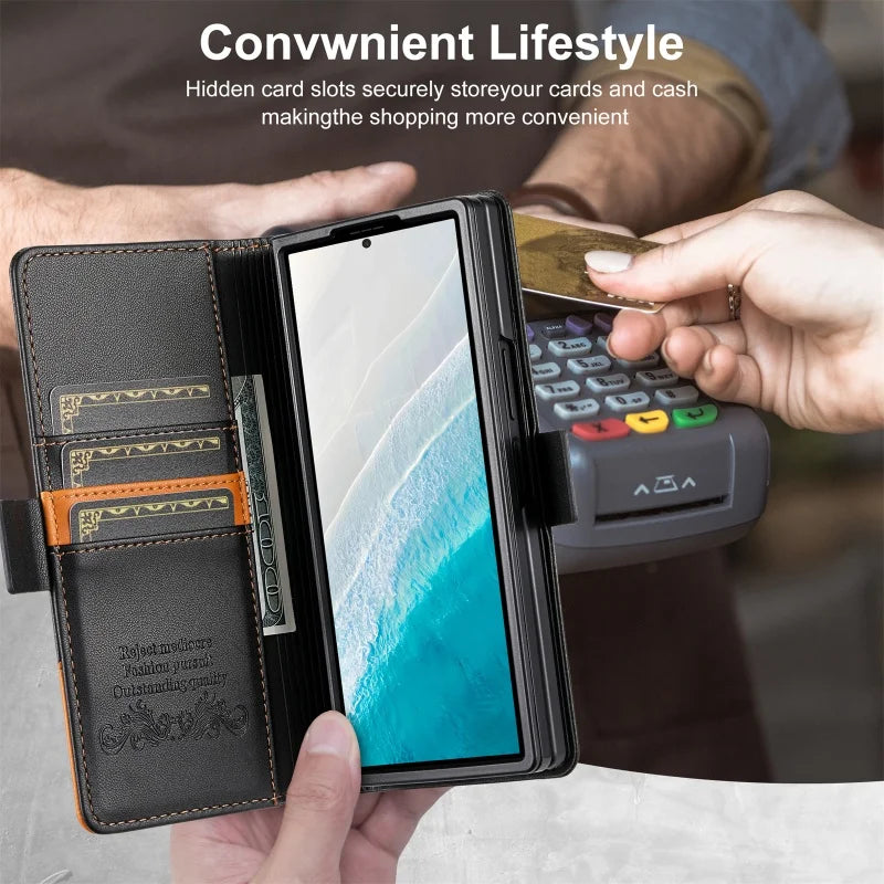 Luxury Magnetic Anti-theft Brush Leather Wallet Card Slot Phone Case for Samsung Galaxy Z Fold 7 6 5 4 3 Purse Holder Cover Etui