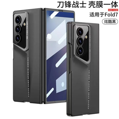 Fine Hole Matte PC Phone Case + Steel Film for Samsung Galaxy Z Fold 7 Zfold 6 5 4 Ultrathin Full Coverage Protective Hard Cover