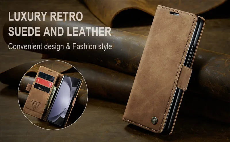 CaseMe Retor Leather Wallet Card Slot Phone Case for Samsung Galaxy Z Fold 7 6 5 4 Fold5 Fold6 Shockproof Flip Stand Cover Coque