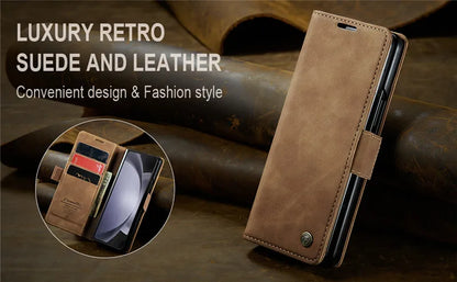 CaseMe Retor Leather Wallet Card Slot Phone Case for Samsung Galaxy Z Fold 7 6 5 4 Fold5 Fold6 Shockproof Flip Stand Cover Coque