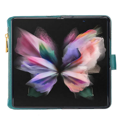 Luxury Lanyard Zipper Wallet Card Slot Phone Case For Samsung Galaxy Z Fold 7 6 5 4 3 Fold6 Fold5 Fold4 Leather Flip Stand Cover