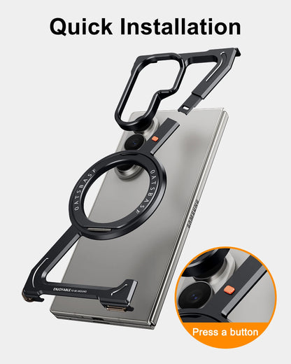 Oatsbasf Z Case for Samsung Galaxy Z Fold 7 Bumper Case with 360° Rotatable Magnetic Metal Kickstand,Frameless Minimalist Cover