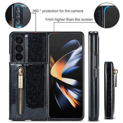 Glitter Magnetic Leather Zip Wallet Phone Case For Samsung Galaxy Z Fold 5 4 3