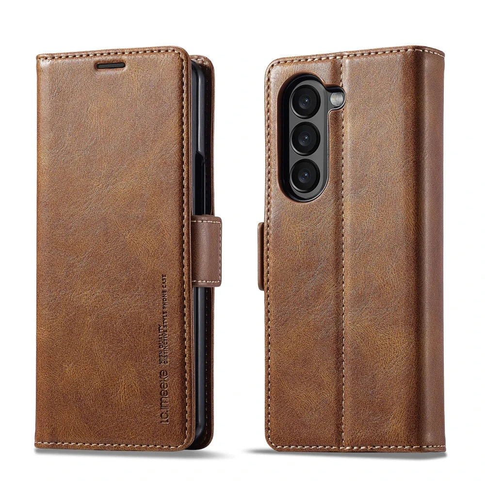 ZFold7 Magnetic Phone Case for Samsung Galaxy Z Fold 7 6 5 4 3 W22 W23 W24 RFID Blocking Card Slot Stand Buckle Pu Leather Cover