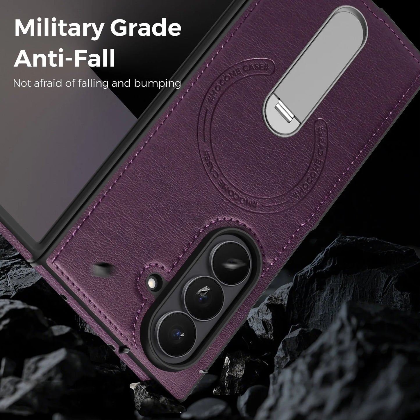 Fold 7 Strong Magnetic Phone Case for Samsung Galaxy Z Fold 7 6 5 4 3 Wireless Charging Metal Rotating Bracket Pu Leather Cover