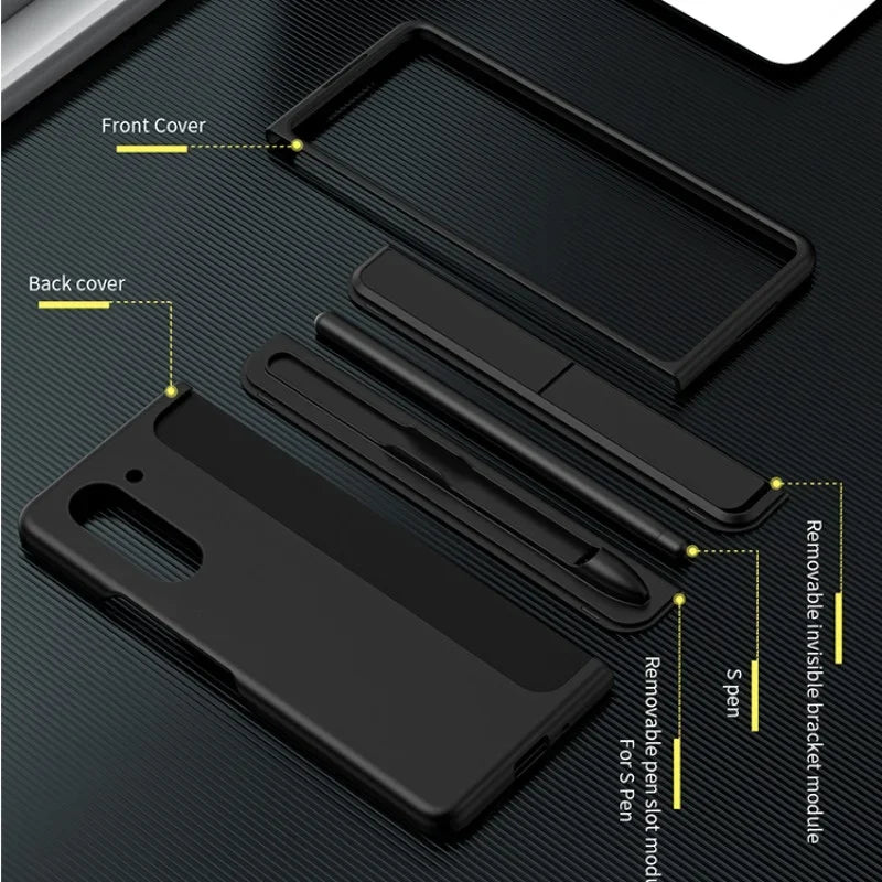 Invisible Bracket Stand Shockproof Phone Case For Samsung Galaxy Z Fold 7 ZFold 6 5 4 3 Protective Full Cover+Pen Slot Holder