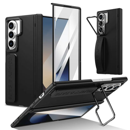 For Samsung Galaxy Z Fold 7 6 5 4 3 Wristband Magnetic Hinge Phone Case 360 Full Protection Screen Flass Alloy Lens Holder Cover