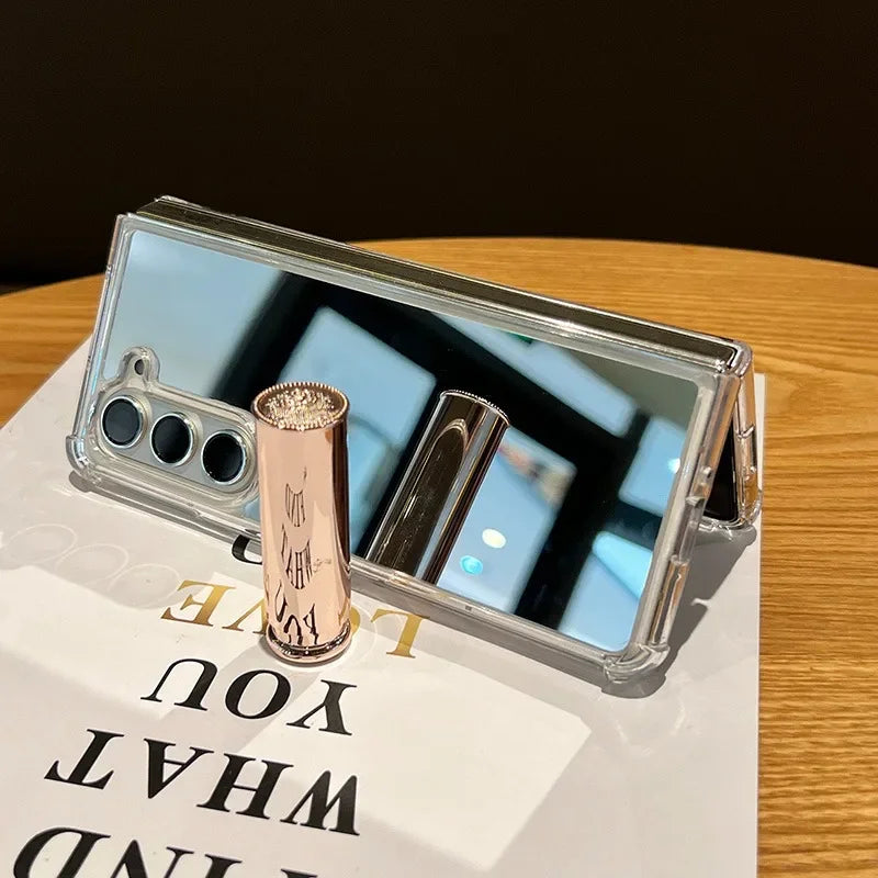 Samsung fold 7 Mirror Make Up Acrylic Airbag Bumper Case for Samsung Galaxy Z Fold 7 6 5 4 3 ZFold Hard Shockproof Ins Cover