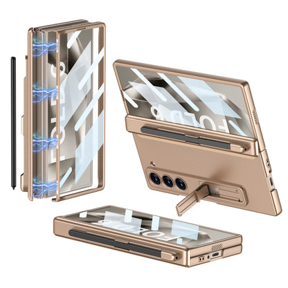 Hinge Protection Magnetic Pen Slot Cover For Samsung Galaxy Z Fold 6 5 4 3 5G Case Luxury Stand Hard PC Cover for Fold5 Fold6