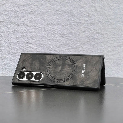 Magnetic Sheepskin Leather Case For Samsung Galaxy Z Fold 3 4 5 6 7 For Magsafe Wireless Charging Hard PC Protective Cover