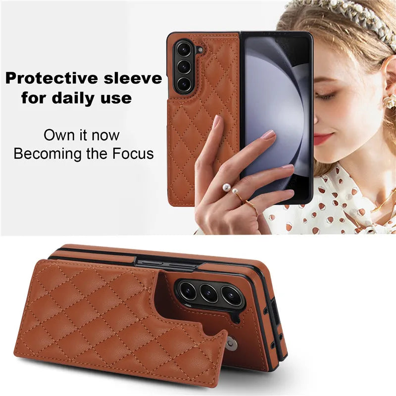 Leather Wallet Card Phone Case for Samsung Galaxy Z Fold 6 5 4 3 Fold6 Fold5 Fold4 Fold3 Shockproof Flip Stand Cover Hoesje Etui