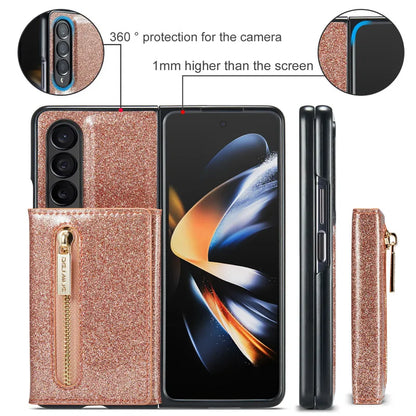 Glitter Magnetic Leather Zip Wallet Phone Case For Samsung Galaxy Z Fold 5 4 3