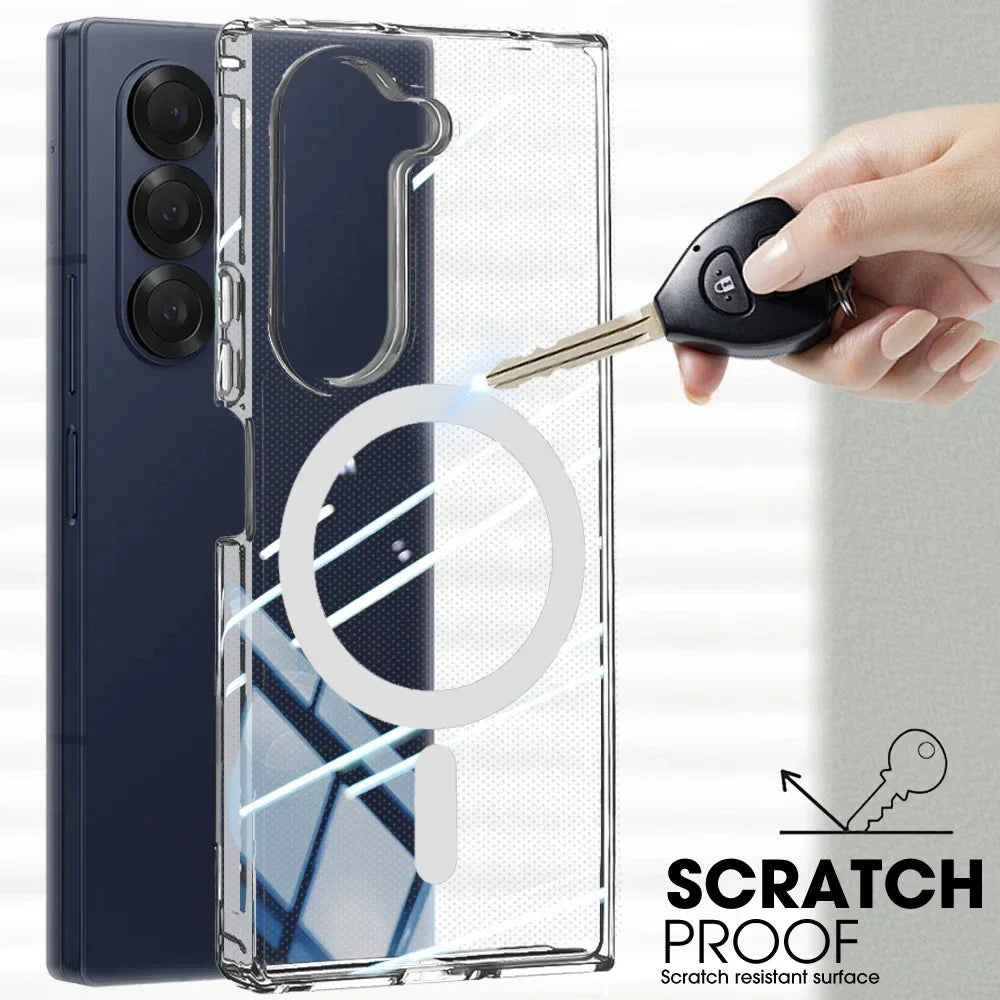 Magnetic Phone Case For Samsung Galaxy Z Fold 6 7 Clear Shockproof Cover Wireless Charging for Magsafe Shell For Z Fold7 Fold6