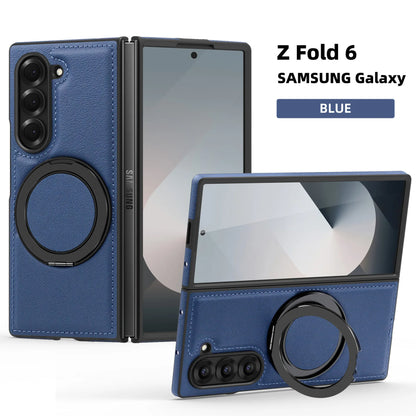 Phone Case for Samsung Galaxy Z Fold 7 Fold6 5 4 3 Strong Magnetic Ring&360 °rotating Bracket Wireless Charging Pu Leather Cover