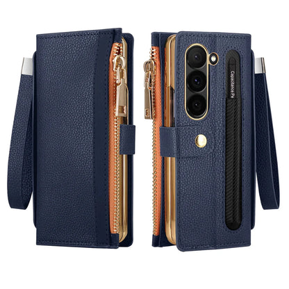 Leather Card Wallet With S Pen Solt Case For Samsung Galaxy Z Fold 6 5 4 3 2 ZFold6 Fold Multifunctional Zipper Protection Cover