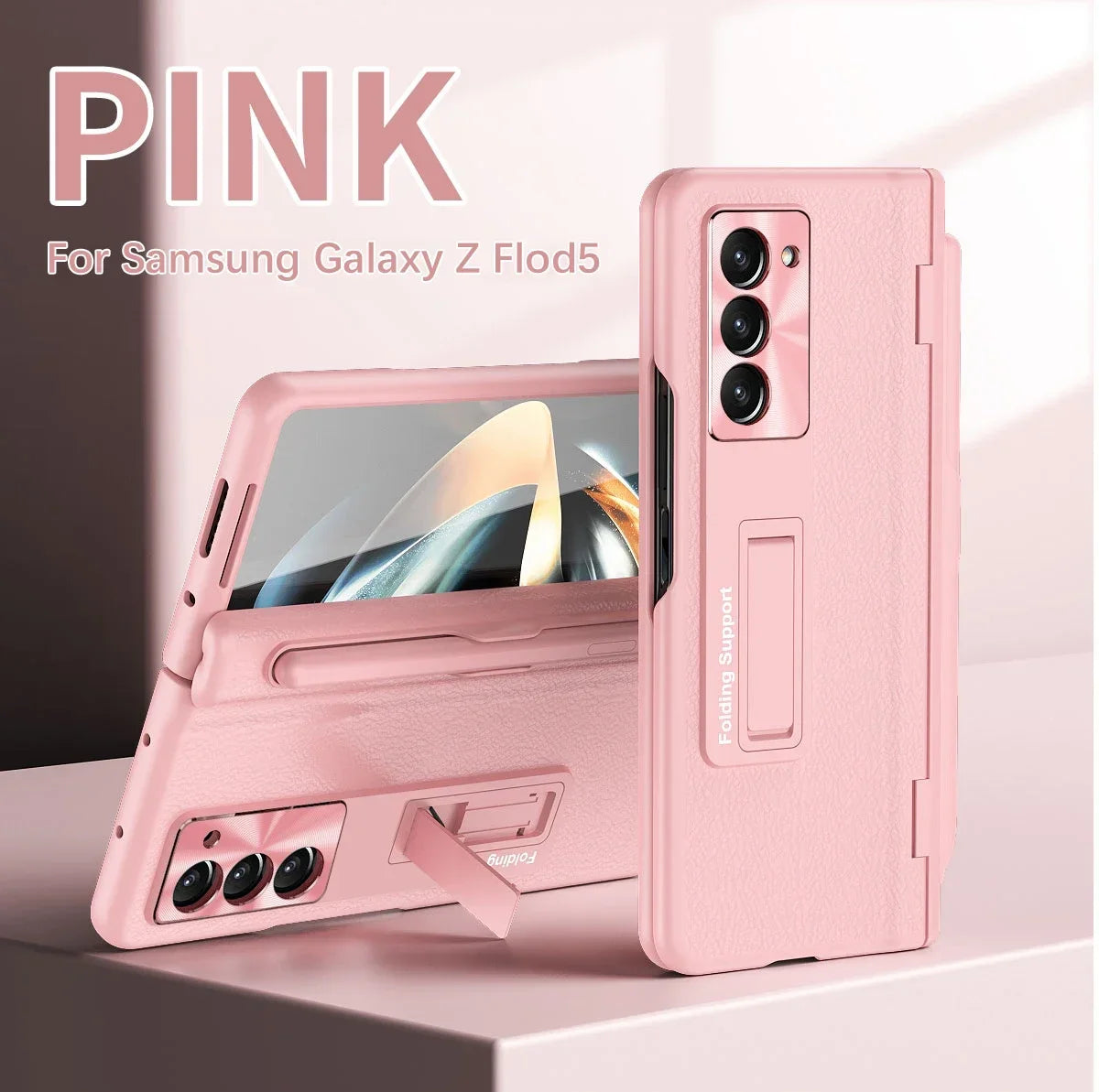 With Touch Pen Case For Samsung Galaxy Z Fold 5 Leather Hinge Fold 6 4 3 Screen Protector Tempered Film Folding Kickstand Cover