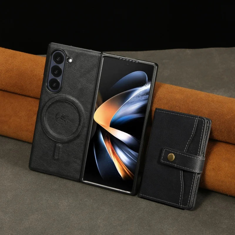 MagSafe Wireless Charging Wallet Card Phone Case For Samsung Galaxy Z Fold 7 6 5 4 3 Fold7 Fold6 Fold5 Flip Purse Holder Cover