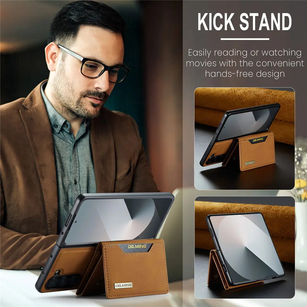 2 in 1 Magnetic Vintage Wallet Cards Slot Leather Case For Samsung Galaxy Z Fold 6 7 Fold 5 Fold 4 3 Shockproof Cover