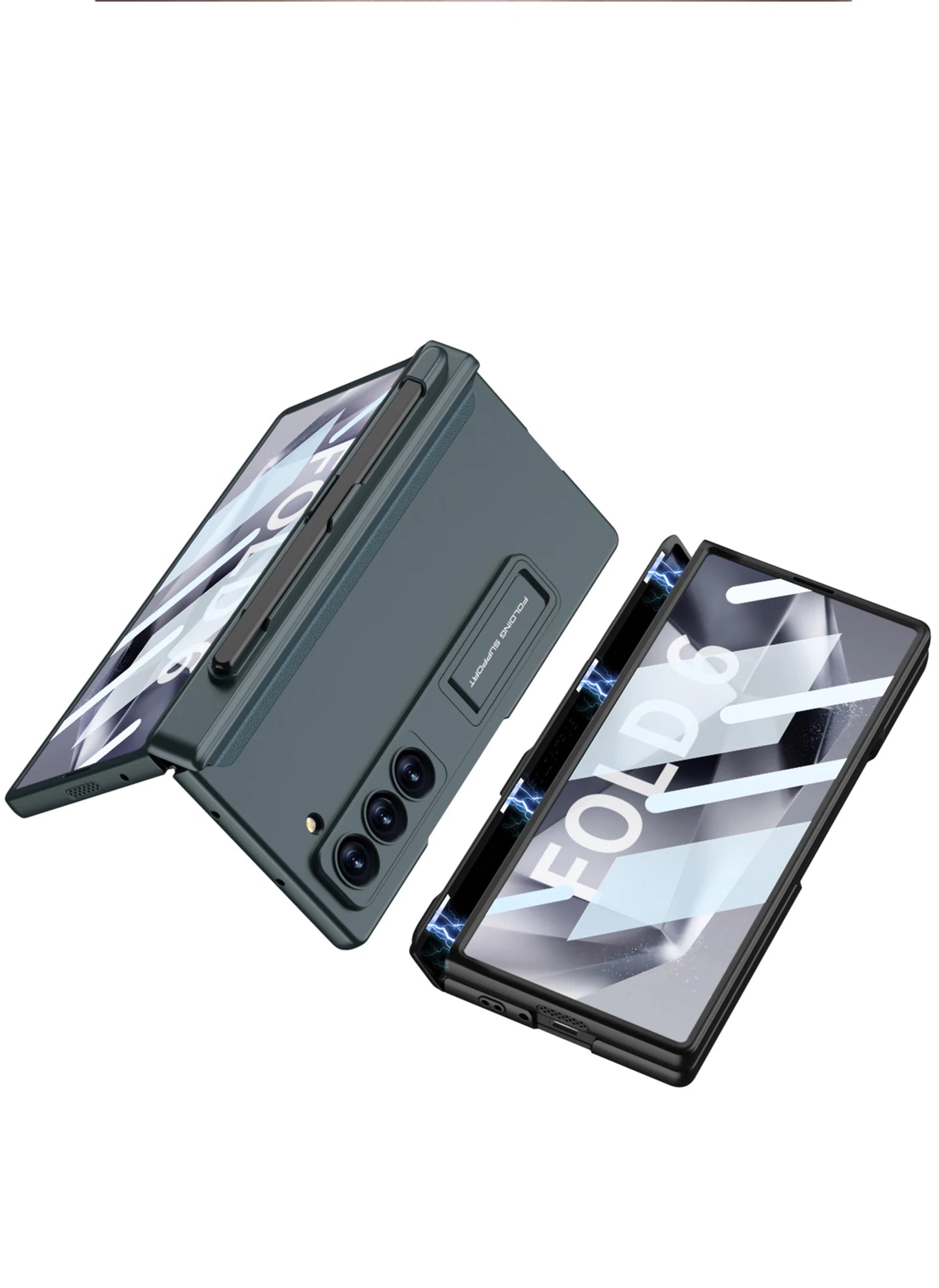Hinge Protection Magnetic Pen Slot Cover For Samsung Galaxy Z Fold 6 5 4 3 5G Case Luxury Stand Hard PC Cover for Fold5 Fold6