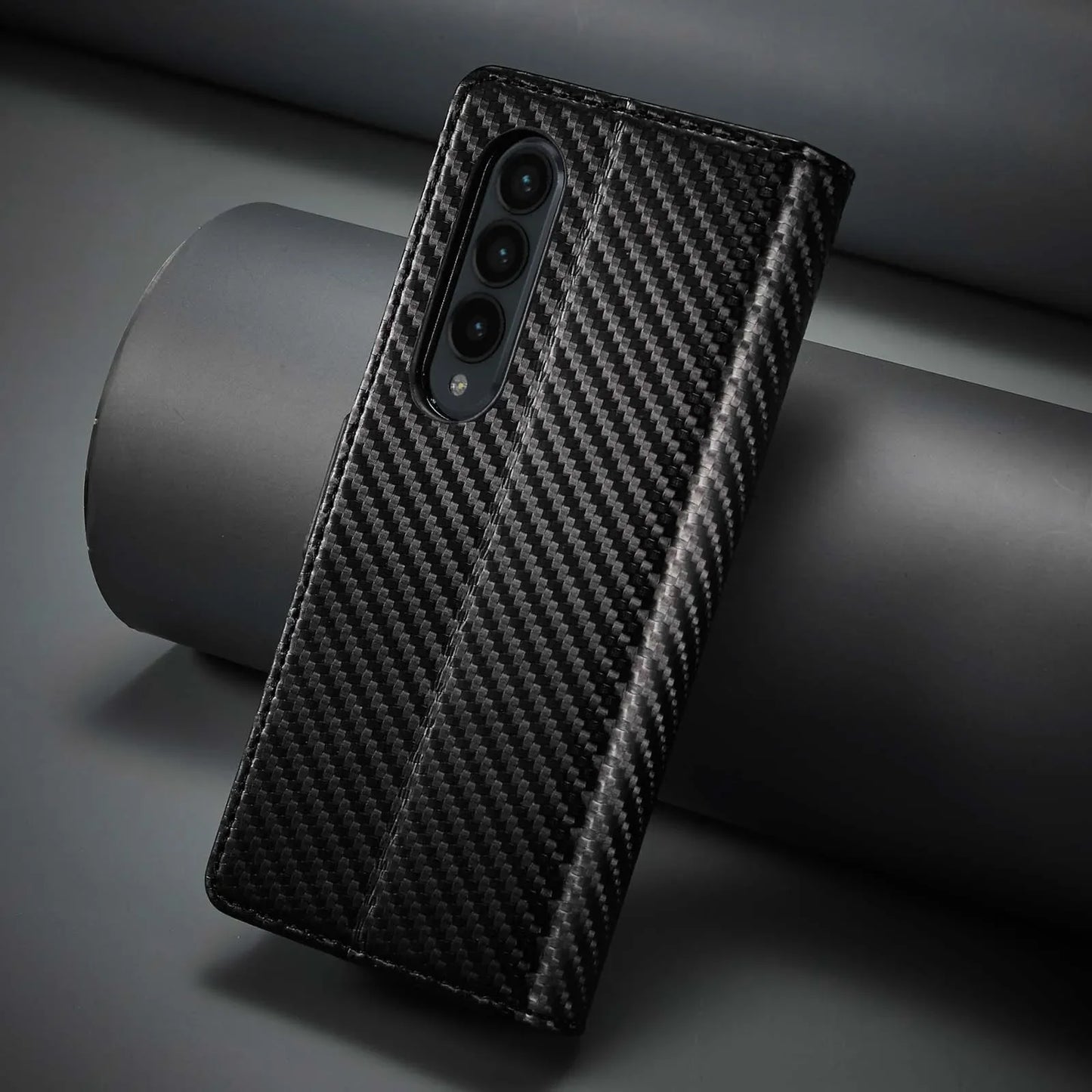 ZFold 7 Carbon Fiber Texture Phone Case for Samsung Galaxy Z Fold 7 6 5 4 3 W23 W22 5G Buckle Pu Leather Card Slot Holder Wallet
