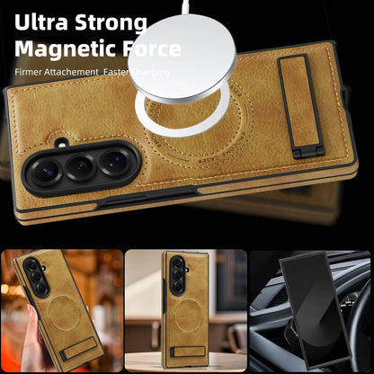 Magnetic Charging Phone Case for Samsung Galaxy Z Fold 7 Fold6 5 4 3 Invisible Bracket Anti Drop Auto Leather Protective Cover