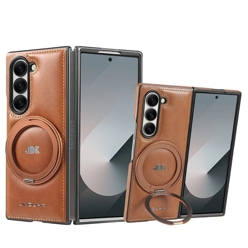 Z Fold7 Magnetic Electroplated Bracket Leather Flip Moblie Phone Case for Samsung Galaxy Z Fold 6 5 4 3 Protective Hard Cover