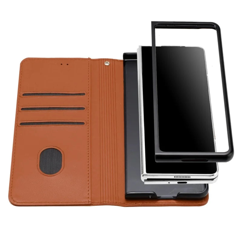 Luxury Magnetic Leather Wallet Card Phone Case for Samsung Galaxy Z Fold 6 5 4 3 Fold6 Fold5 Flip Purse Holder Cover Back Bag