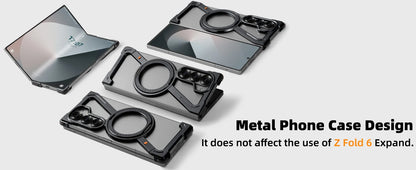 Oatsbasf Magnetic Phone Case for Samsung Galaxy Z Fold 6 5 Metal Slim Phone Protective Cover Shell with 360° Rotatable Stand