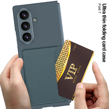 Fold7 Lichee Pattern Pu Leather Phone Case for Samsung Galaxy Z Fold 7 6 5 Card Slot Camera Protection Slim Anti Fall Hard Cover
