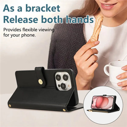 Crossbody Lanyard Leather Zip Wallet Card Slot Phone Case for Samsung Galaxy Z Fold 7 6 5 4 3 Wrist Strap Flip Stand Cover Etui