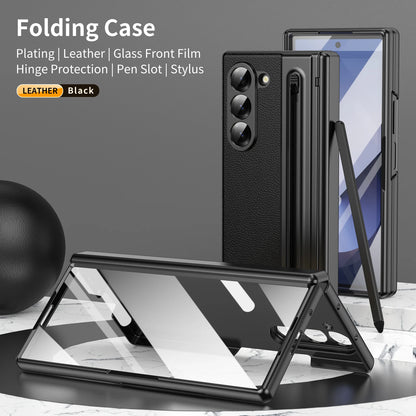 VIETAO For Samsung Galaxy Z Fold 7 Leather Phone Case With Hinge Protection, Z Fold 6 Case With Front Screen Film Protector+Pen