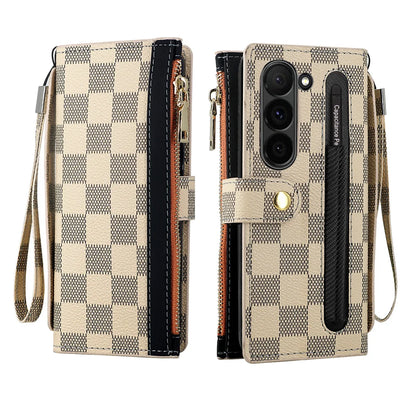 Leather Card Wallet With S Pen Solt Case For Samsung Galaxy Z Fold 6 5 4 3 2 ZFold6 Fold Multifunctional Zipper Protection Cover