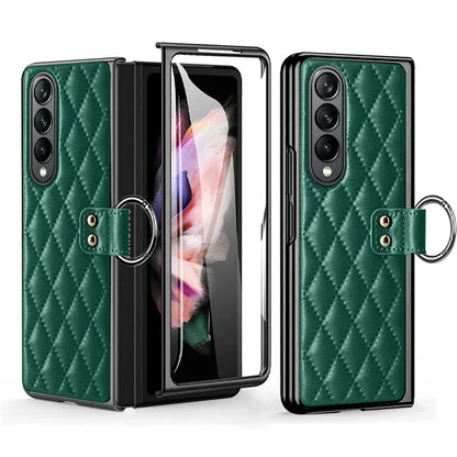 Leather Case with Ring Screen Protector for Samsung Galaxy Z, Fold 5, 6, 7 Z Fold 3, 4, Luxury Phone Case, Plating, Woman, Girl