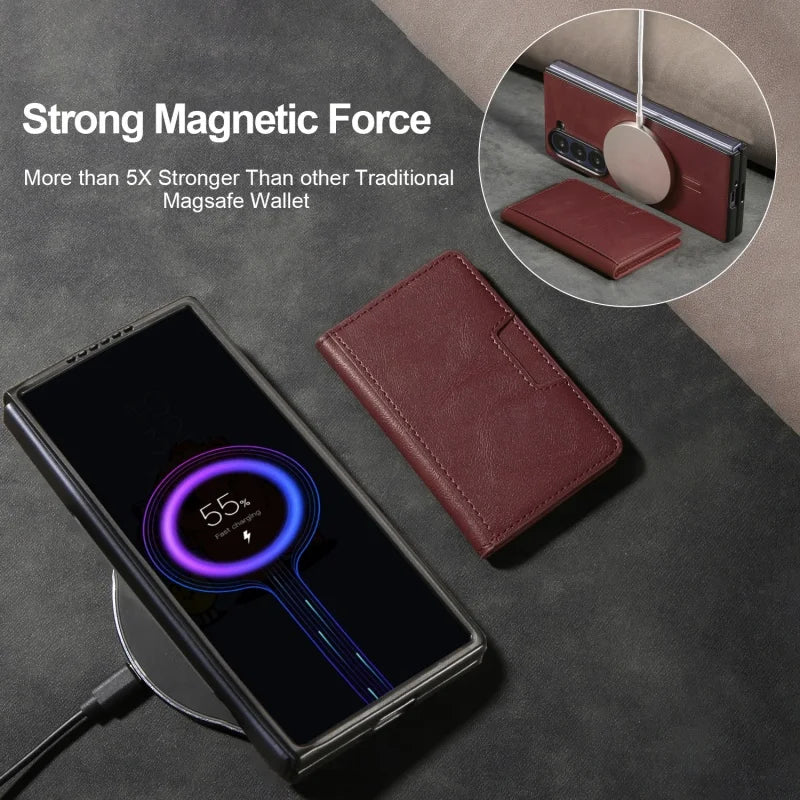 MagSafe Wireless Charging Leather Purse Phone Case For Samsung Galaxy Z Fold 7 6 5 4 3 Fold7 Fold6 Fold5 Flip Wallet Card Cover