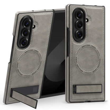 Magnetic Charging Phone Case for Samsung Galaxy Z Fold 7 Fold6 5 4 3 Invisible Bracket Anti Drop Auto Leather Protective Cover