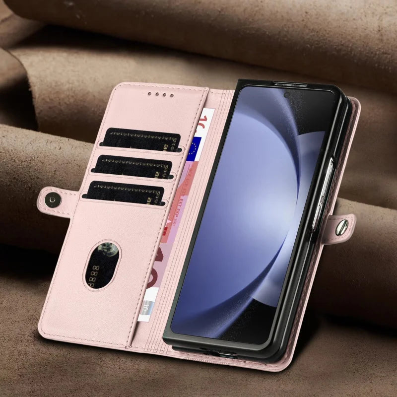 Thin Suede Leather Purse Phone Case for Samsung Galaxy Z Fold 7 6 5 4 3 Fold6 Fold5 Fold4 Fold3 Flip Stand Wallet Card Cover Bag