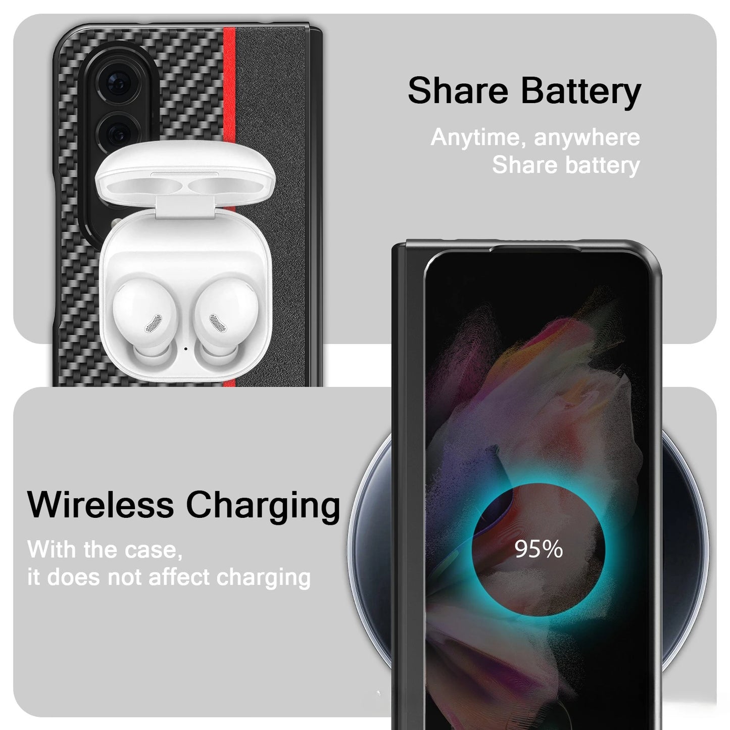 ZFold 7 Phone Case for Samsung Galaxy Z Fold 7 Fold6 5 4 3 5G Carbon Fiber Red Vertical Stripes PU Leather Slim Protective Cover