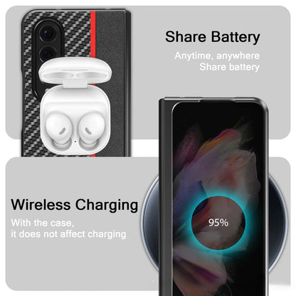 ZFold 7 Phone Case for Samsung Galaxy Z Fold 7 Fold6 5 4 3 5G Carbon Fiber Red Vertical Stripes PU Leather Slim Protective Cover