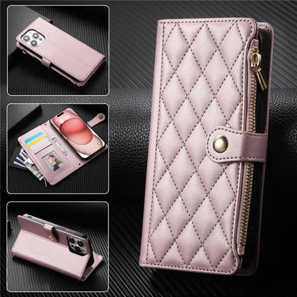 Crossbody Lanyard Leather Zip Wallet Card Slot Phone Case for Samsung Galaxy Z Fold 7 6 5 4 3 Wrist Strap Flip Stand Cover Etui