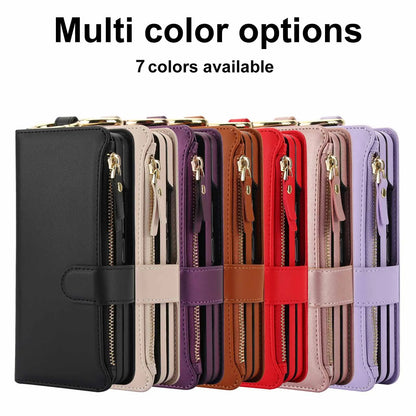ZFold 7 Pu Leather Crossbody Phone Case for Samsung Galaxy Z Fold 7 6 5 4 3 Ring&Wrist Strap&Long Rope&Zipper Card Wallet Cover