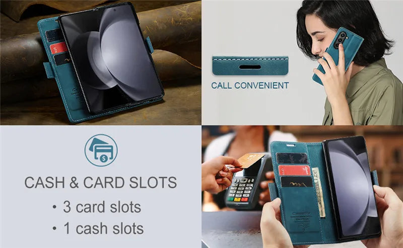 CaseMe Retor Leather Wallet Card Slot Phone Case for Samsung Galaxy Z Fold 7 6 5 4 Fold5 Fold6 Shockproof Flip Stand Cover Coque