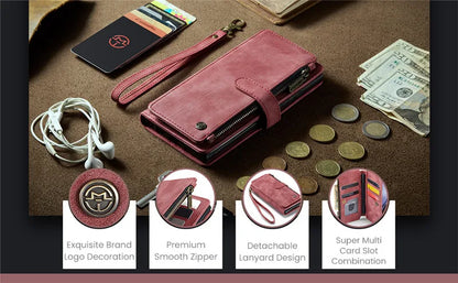Luxury Lanyard Leather Zipper Wallet Card Phone Case For Samsung Galaxy Z Fold 7 6 5 4 Fold6 Fold5 Fold4 Purse Flip Stand Cover