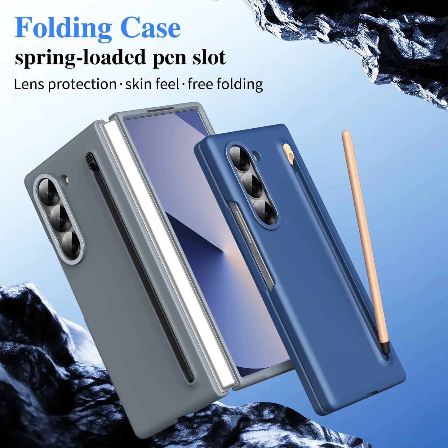 For Samsung Galaxy Z Fold 6 5 4 3 Case Color Skin Friendly Matte Elastic Pen Optional with Tempered Film Shockproof Hard Cover